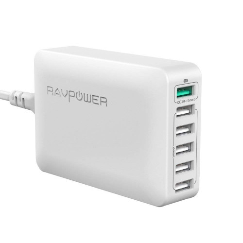 RAVPower Qualcomm Quick Charge 3.0 60W 12A 6-Port USB Charging Station with iSmart White (RP-PC029WH)